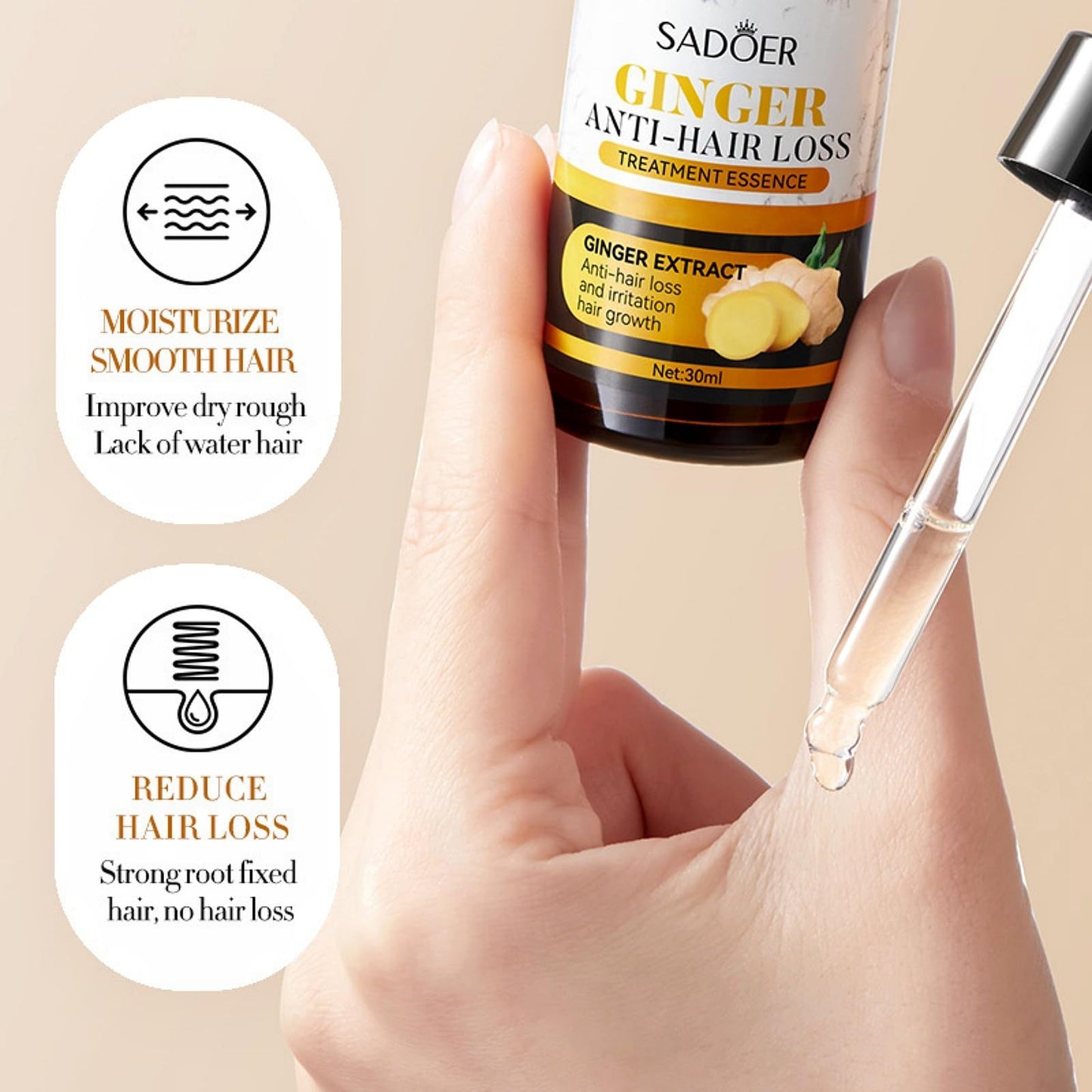 Huile Capillaire Éclat Gingembre & Ginseng Elyas Paris™ - Soin Anti-Chute & Croissance